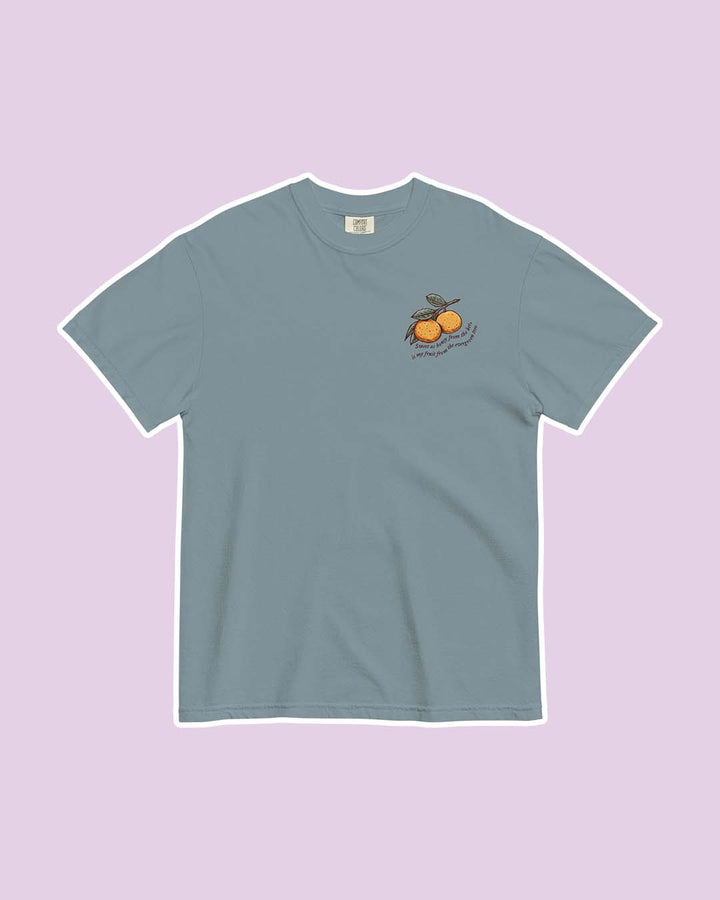 If Not For My Baby shirt for Kate Golden fans featuring a blue shirt with a small illustrated design on the left chest of two clementines with the quote  &