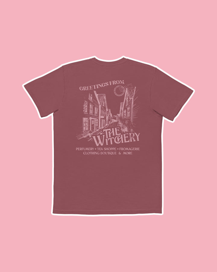 Back of the Witchery pocket tee featuring the phrase &