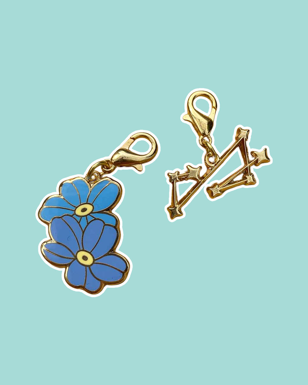 The Invisible Life of Addie LaRue charm set featuring the seven pointed constellation and forget me nots.