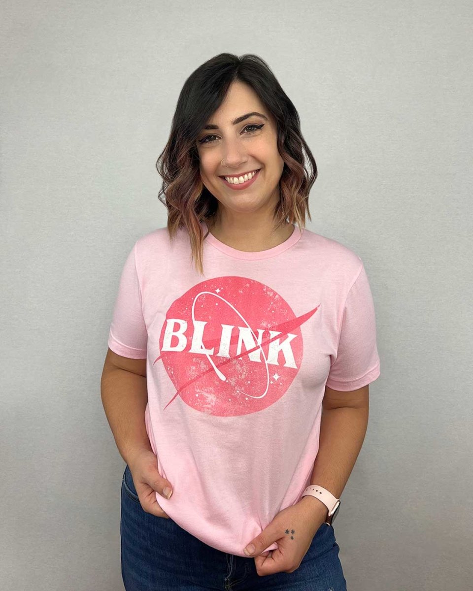 Love on the Brain shirt for Ali Hazelwood fans featuring a pink BLINK logo.