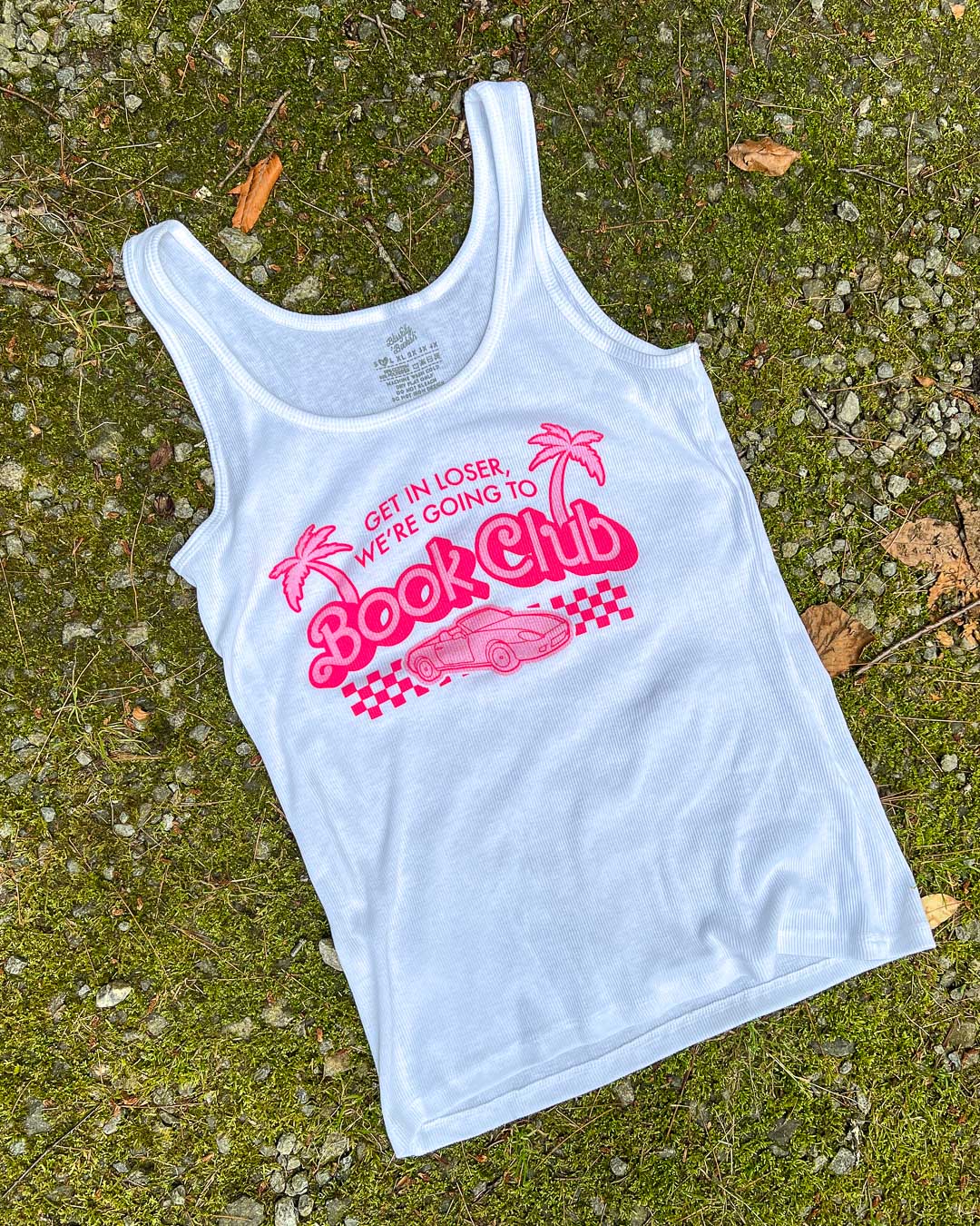White tank top for book lovers featuring the quote &