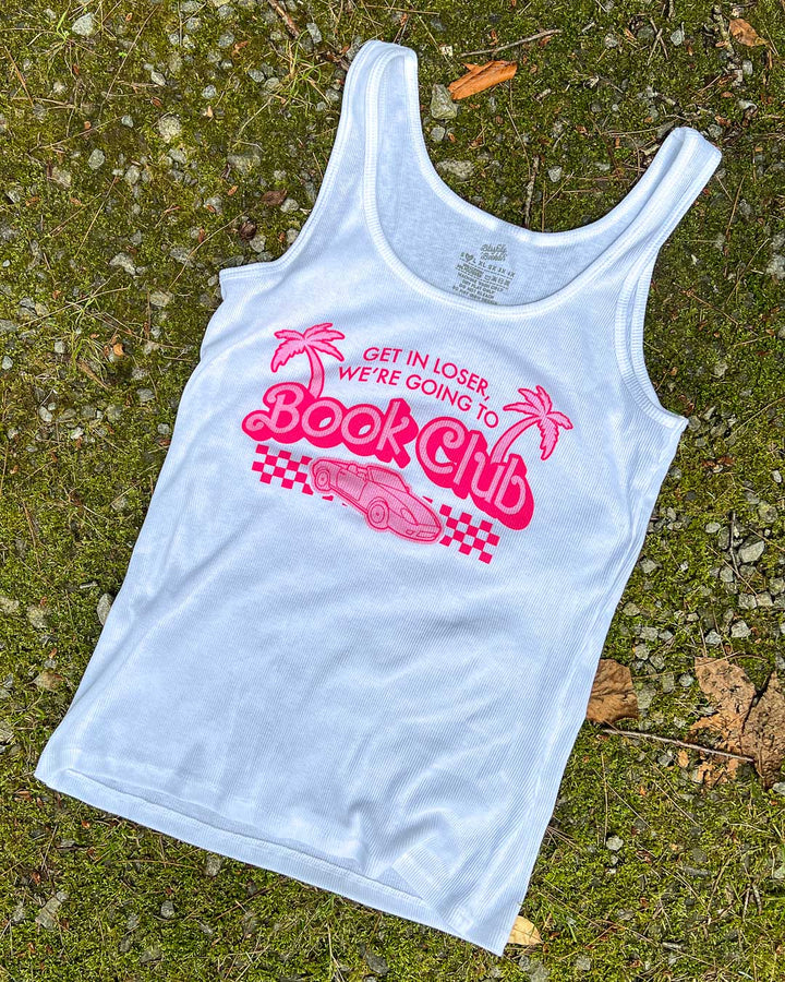 Book club shirt featuring a pink design with the quote &