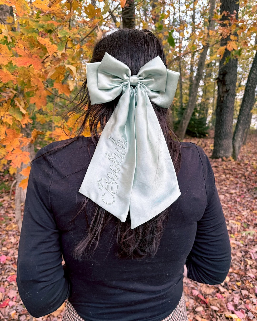 Bookish Satin Hair Bow Clip - Pale Eucalyptus