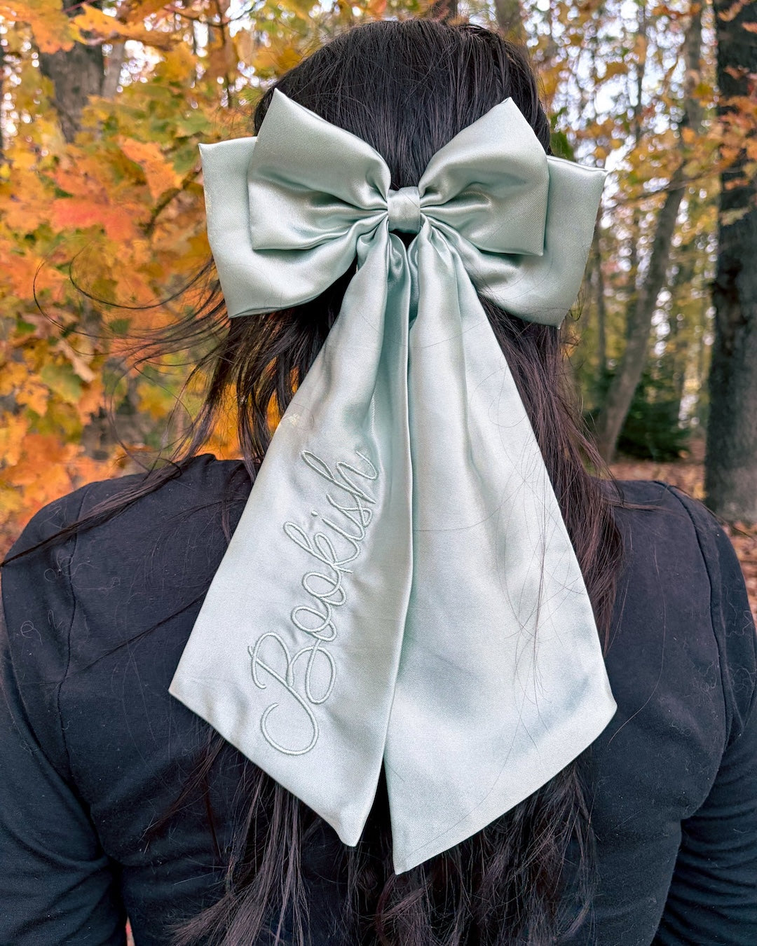 Bookish Satin Hair Bow Clip - Pale Eucalyptus