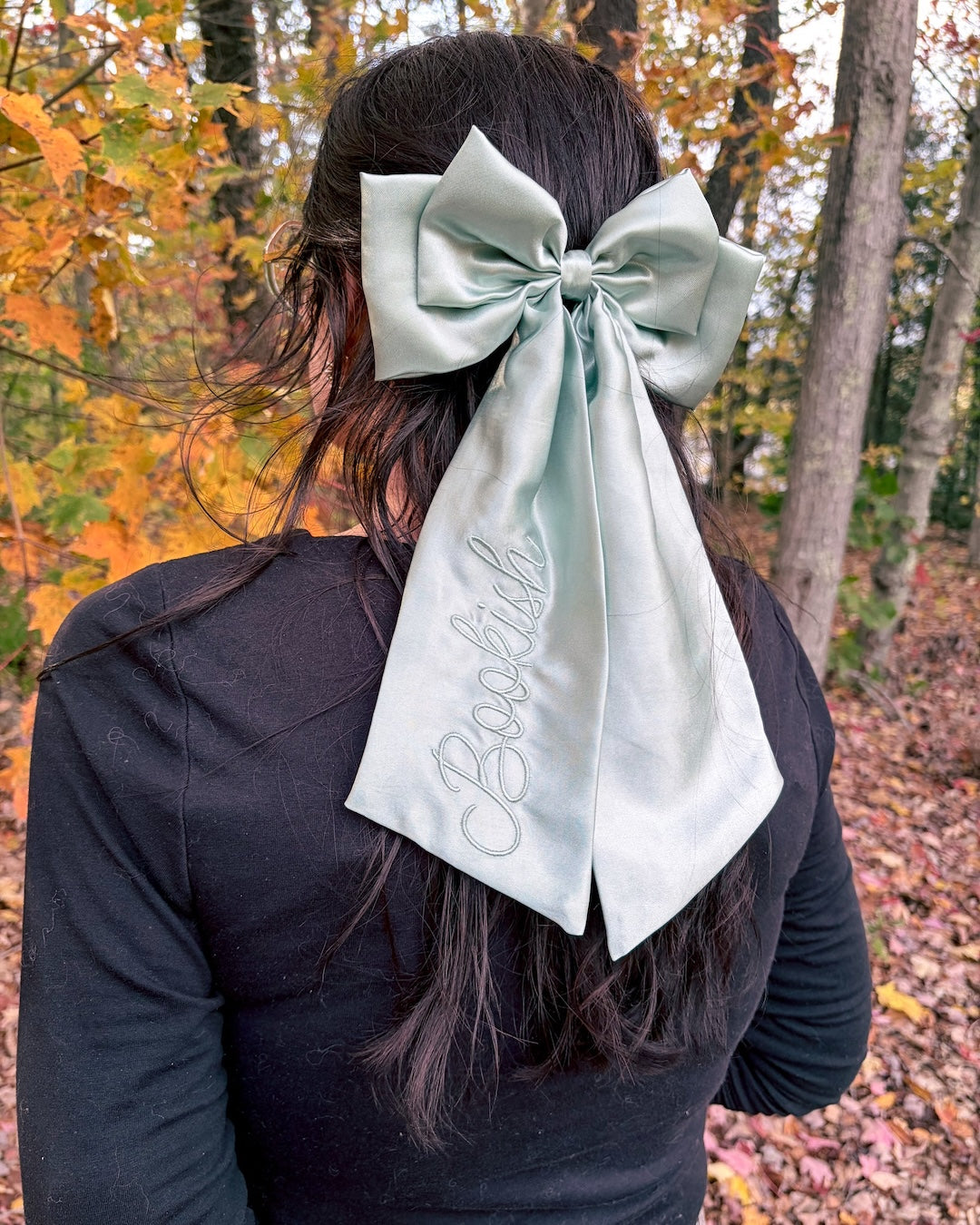 Bookish Satin Hair Bow Clip - Pale Eucalyptus