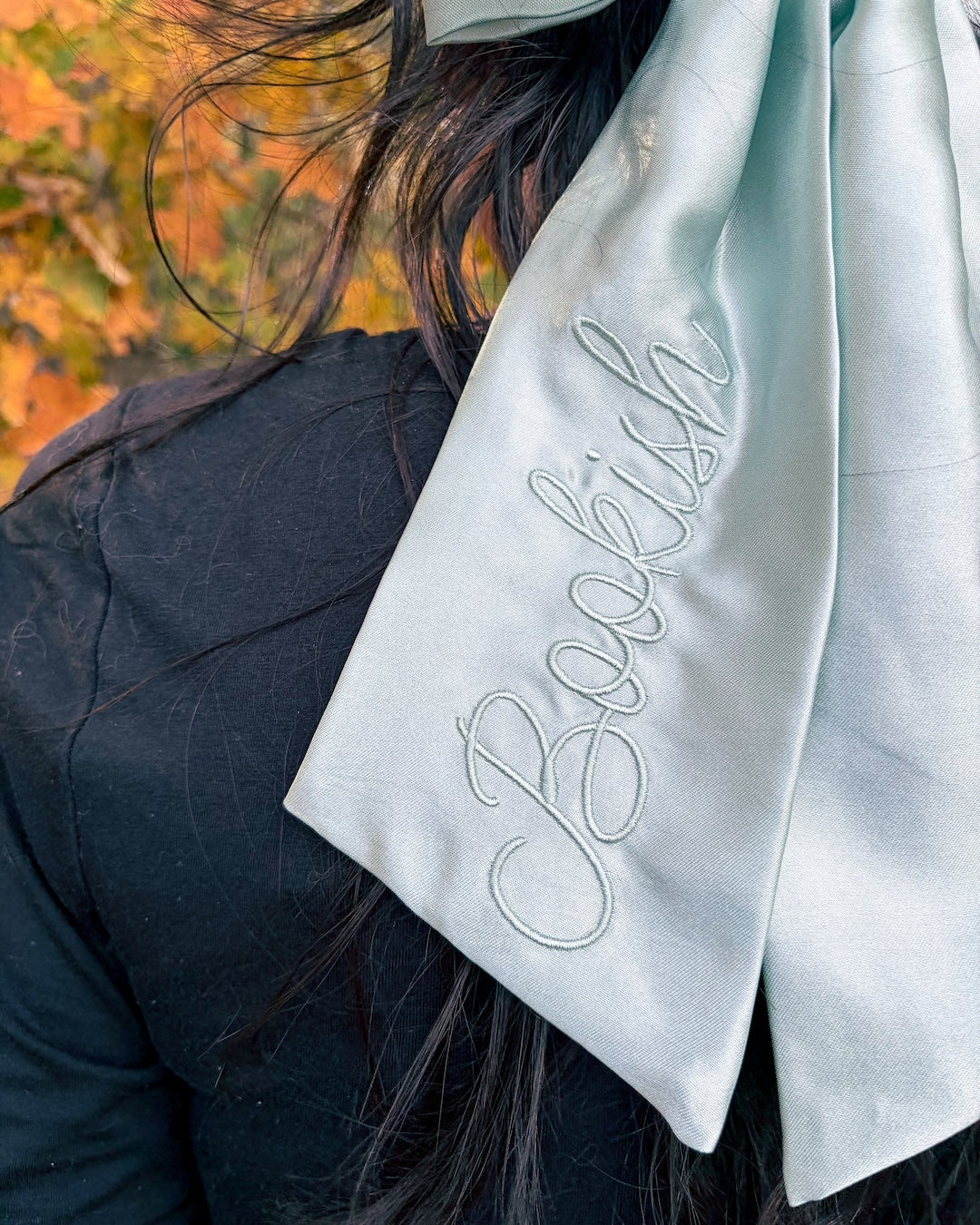 Bookish Satin Hair Bow Clip - Pale Eucalyptus