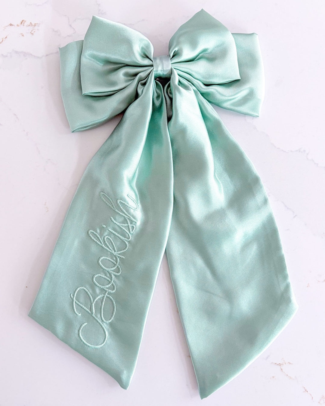 Bookish Satin Hair Bow Clip - Pale Eucalyptus