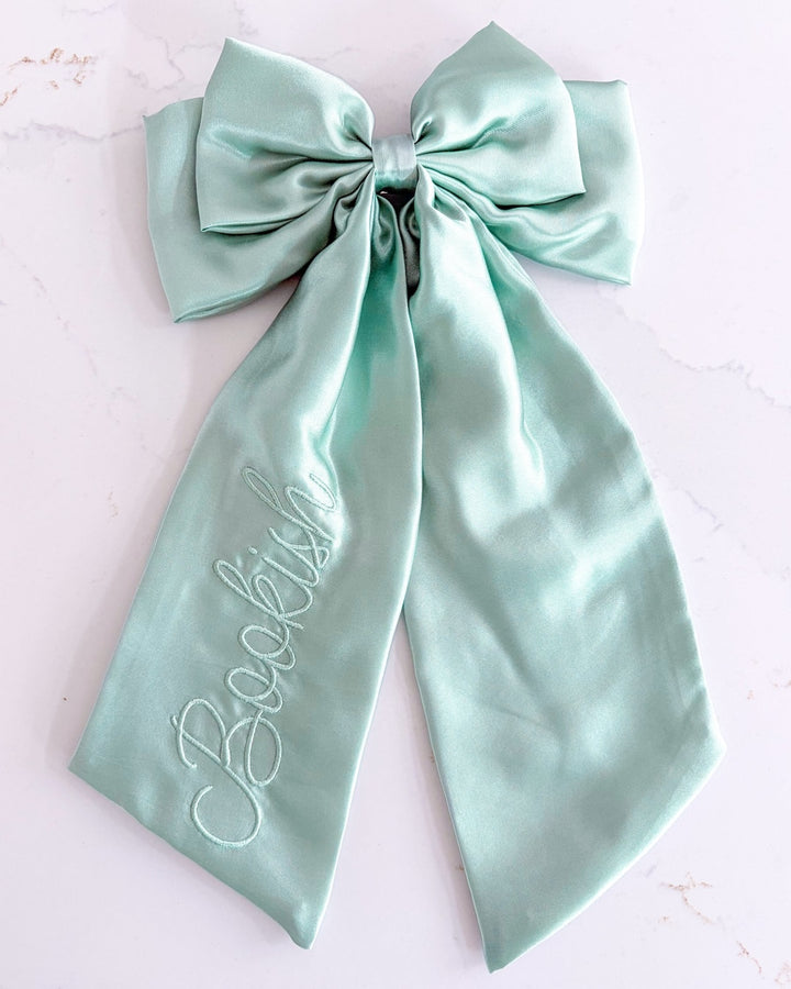 Bookish Satin Hair Bow Clip - Pale Eucalyptus