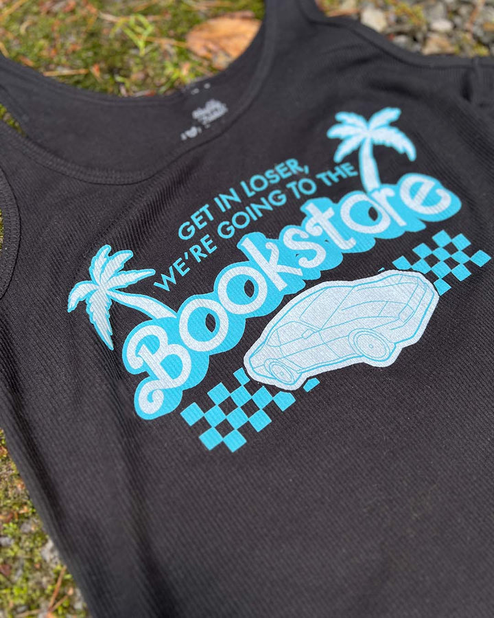 Close up of the y2k tank top for book lovers with the quote &
