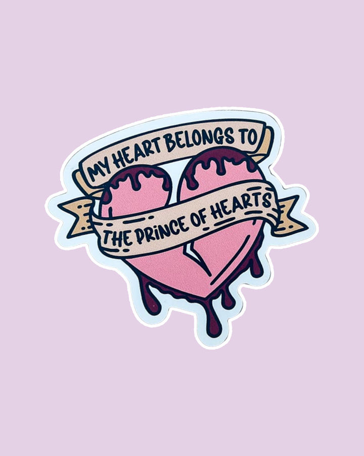 Once Upon a Broken Heart magnet for Stephanie Garber fans featuring a cracked, cartoon heart dripping in blood with a banner wrapped around it saying &