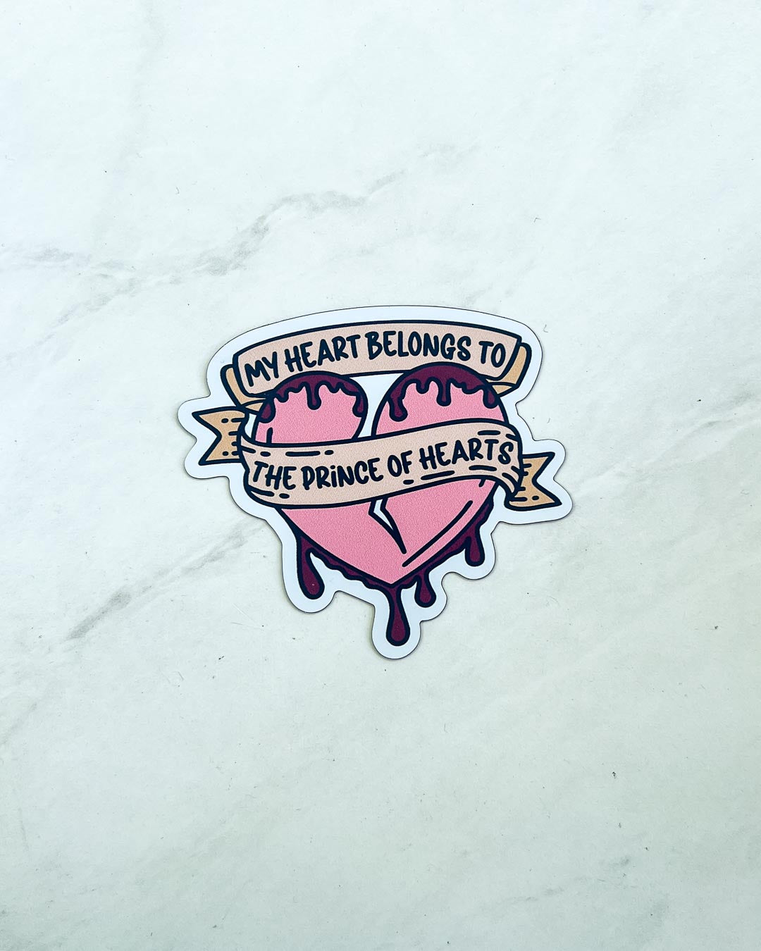 Illustrated matte magnet for Once Upon a Broken Heart fans featuring a broken, pink heart covered in blood and a banner with the phrase &