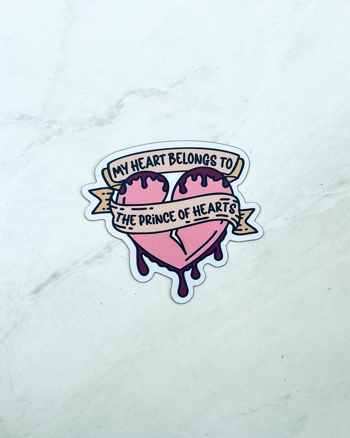 Illustrated matte magnet for Once Upon a Broken Heart fans featuring a broken, pink heart covered in blood and a banner with the phrase &