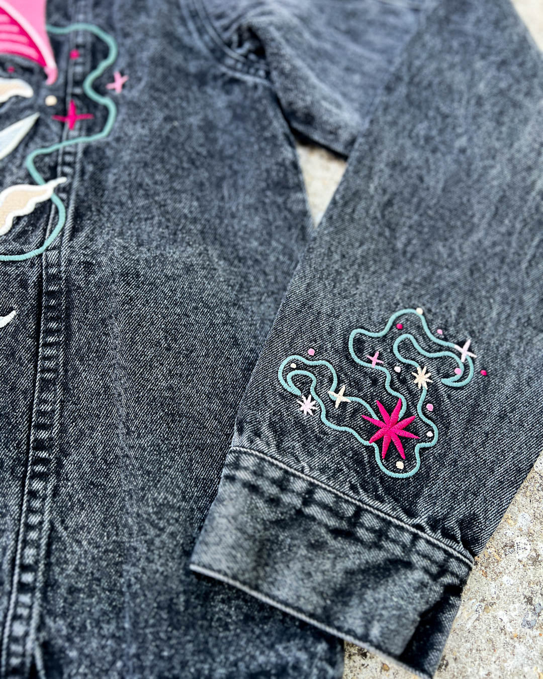 Close up of the sleeve detail on the fantasy jacket for dragon riders.