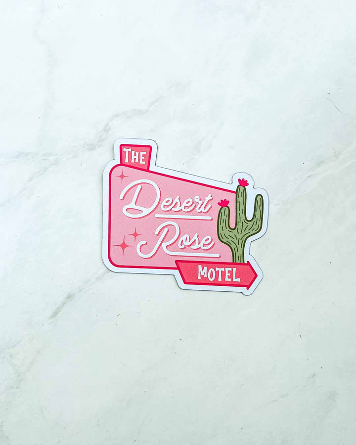 PWMOV magnet for Emily Henry readers featuring a design for the Desert Rose Motel sign.