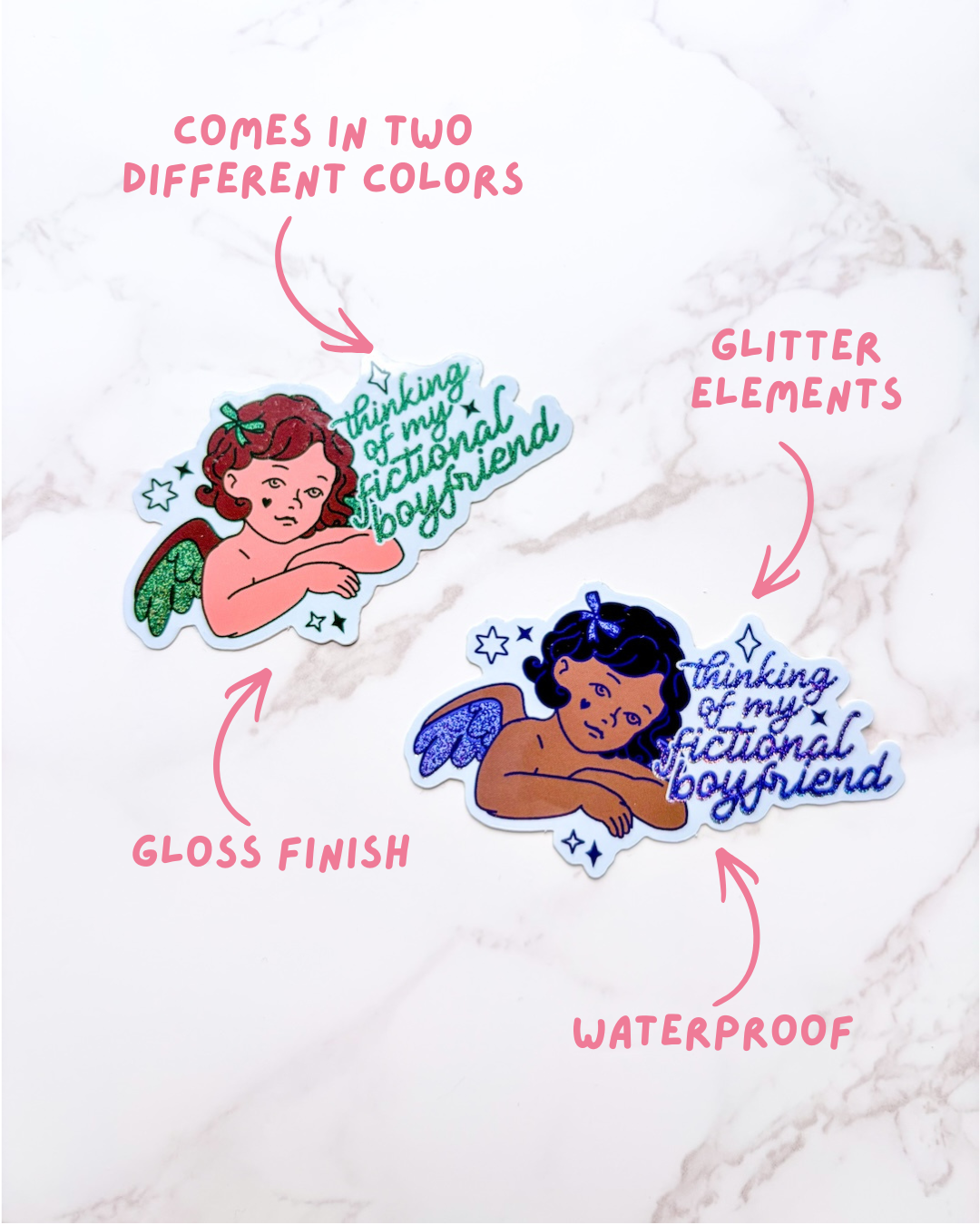 Thinking of My Fictional Boyfriend Glitter Sticker