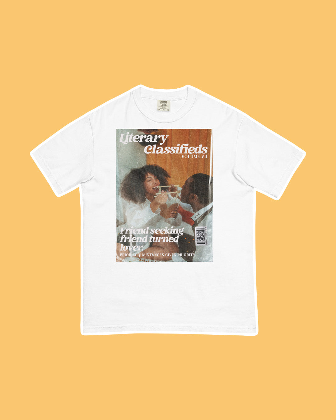Bookish shirt for romance readers featuring a 'Literary Classifieds' shirt for fans of the friends to lovers trope.