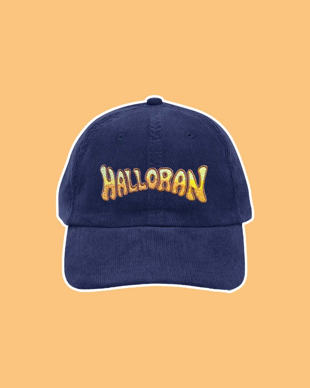 If Not For My Baby cap featuring the name 'HALLORAN' in yellow and orange gradient bubble letters.