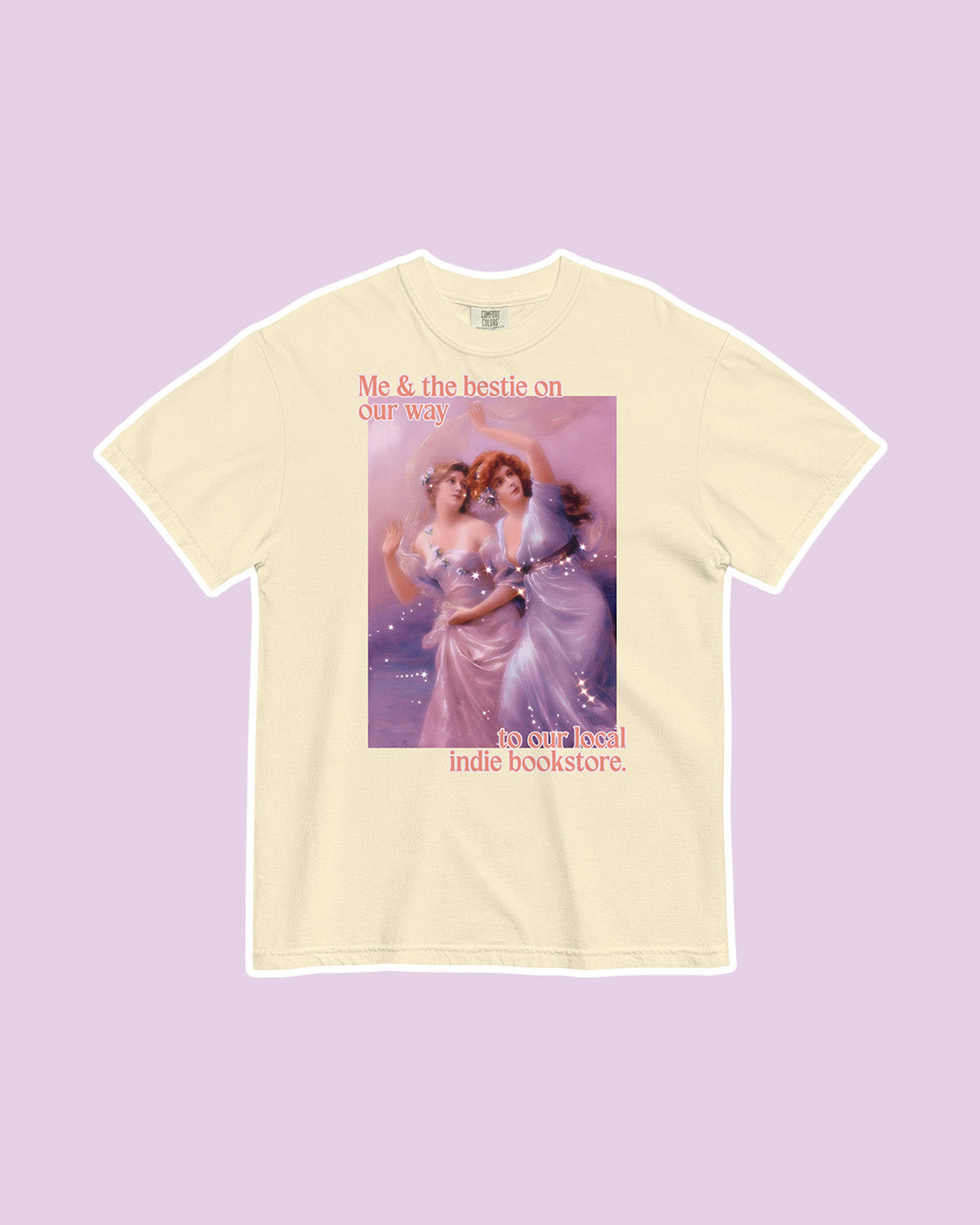 Fine art bookish shirt featuring a classic painting and the phrase 'Me and my bestie on our way to our local indie bookstore.'