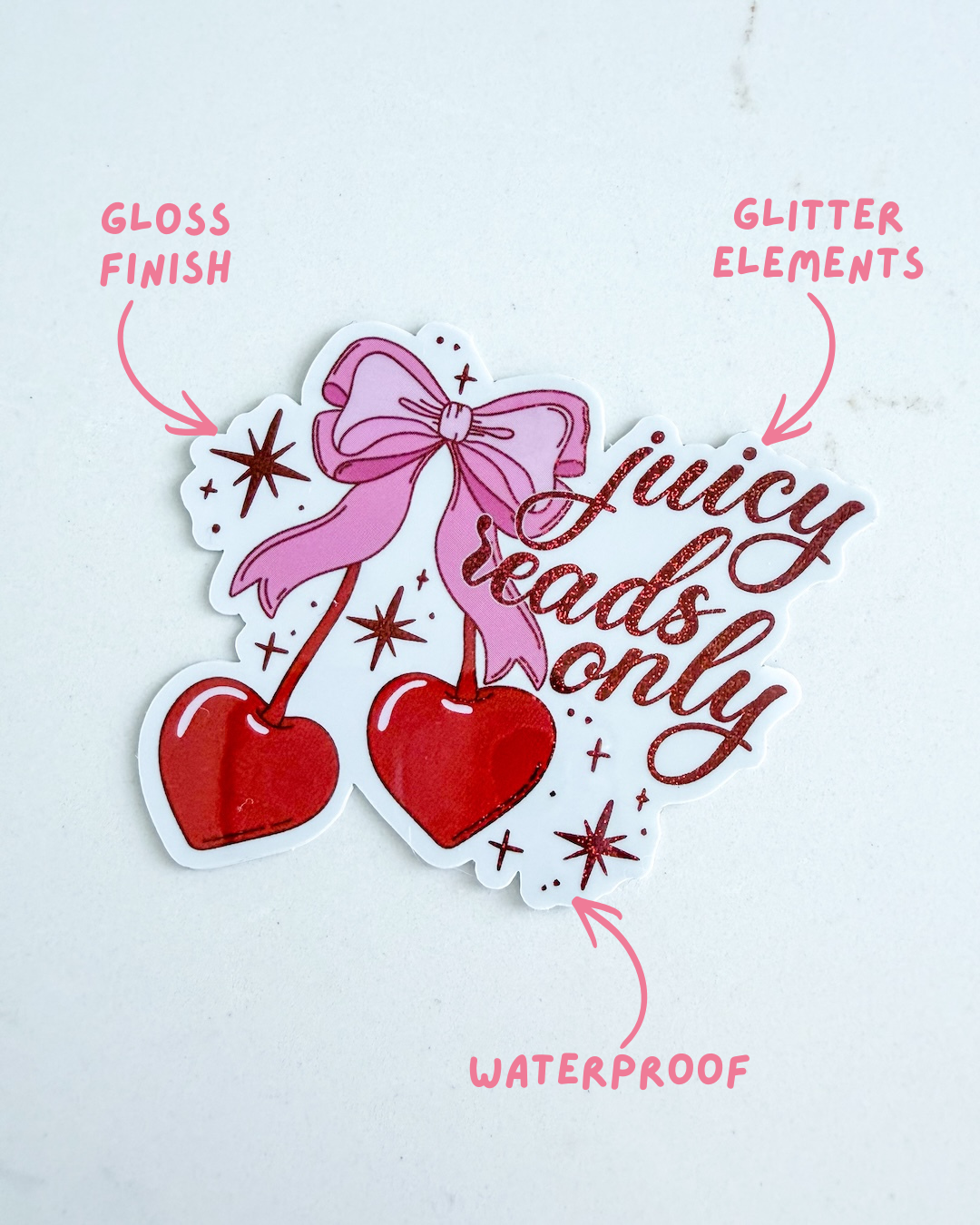 Juicy Reads Only Glitter Sticker