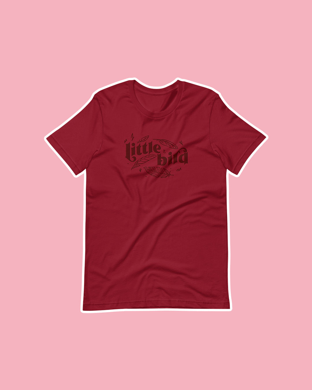 Red bookish shirt for A Dawn of Onyx fans featuring the nickname 'Little Bird' embellished with embroidered feather details.