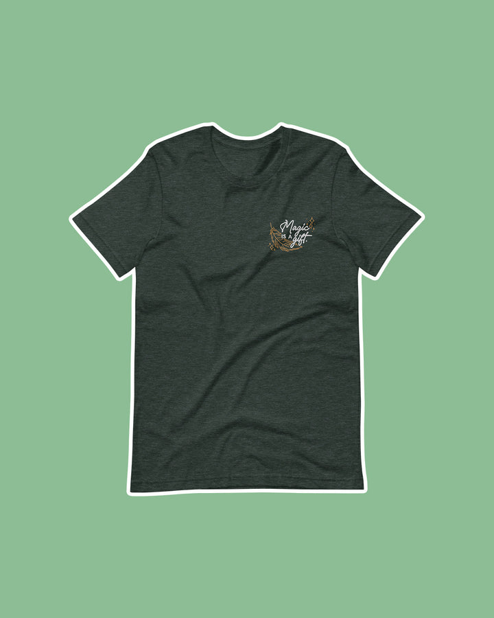 Wild is the Witch shirt featuring an embroidered design in white and gold with the quote &