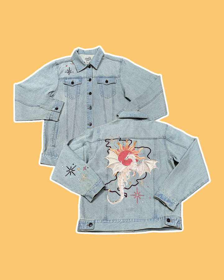 ROMANTASY CON PICK UP Sun Dragon Embroidered Jean Jacket