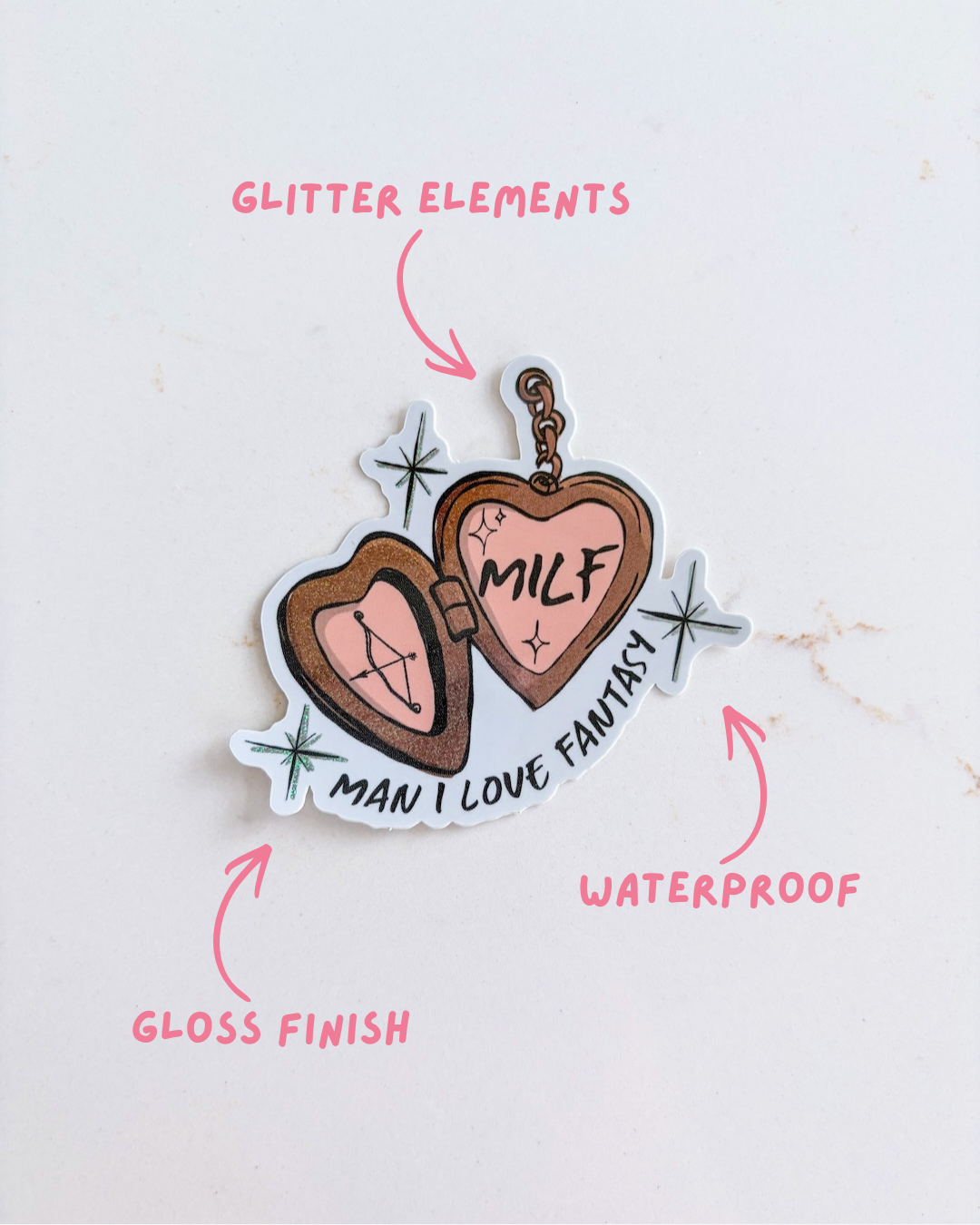 MILF Locket Glitter Sticker