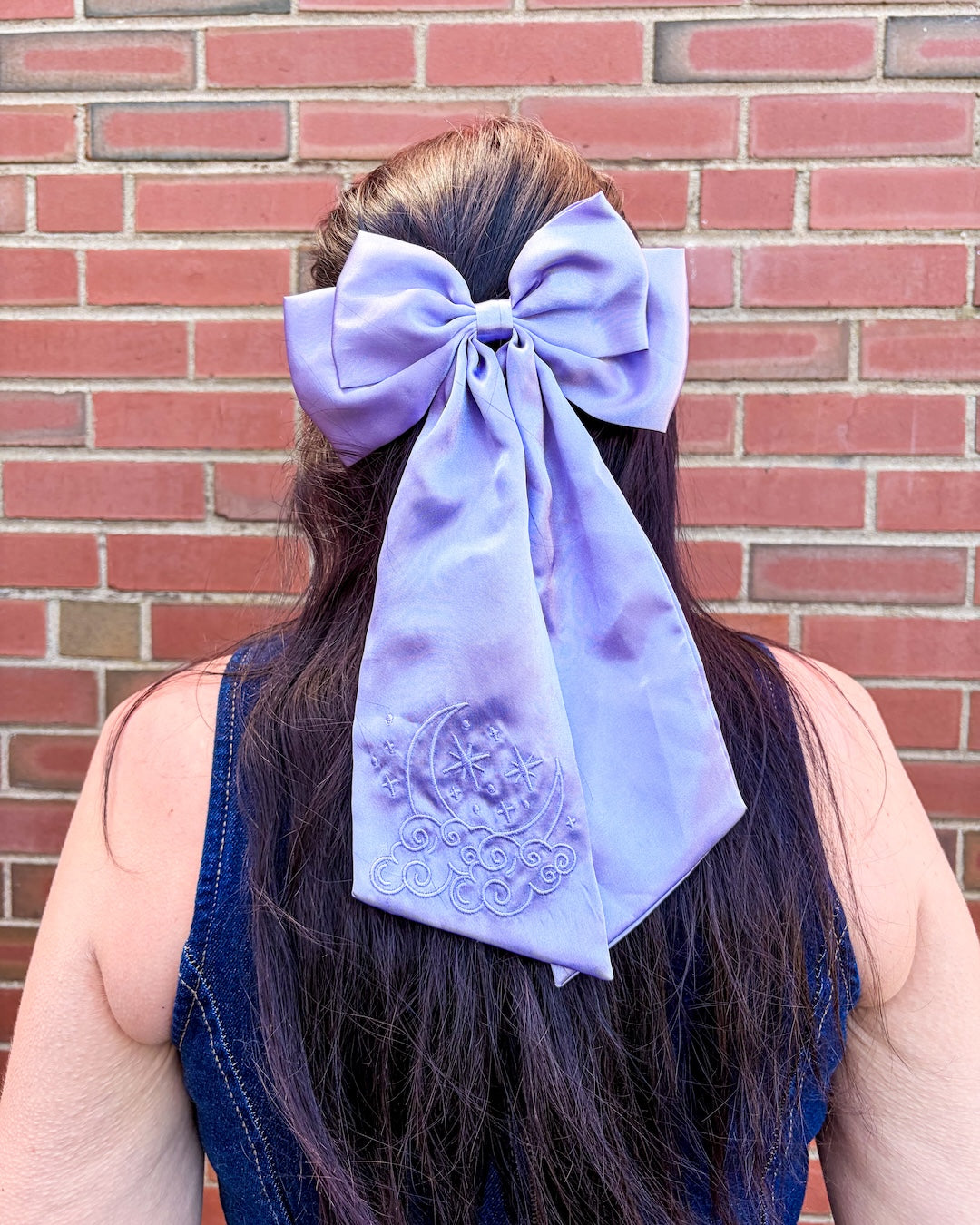 Moon &amp; Stars Satin Hair Bow Clip