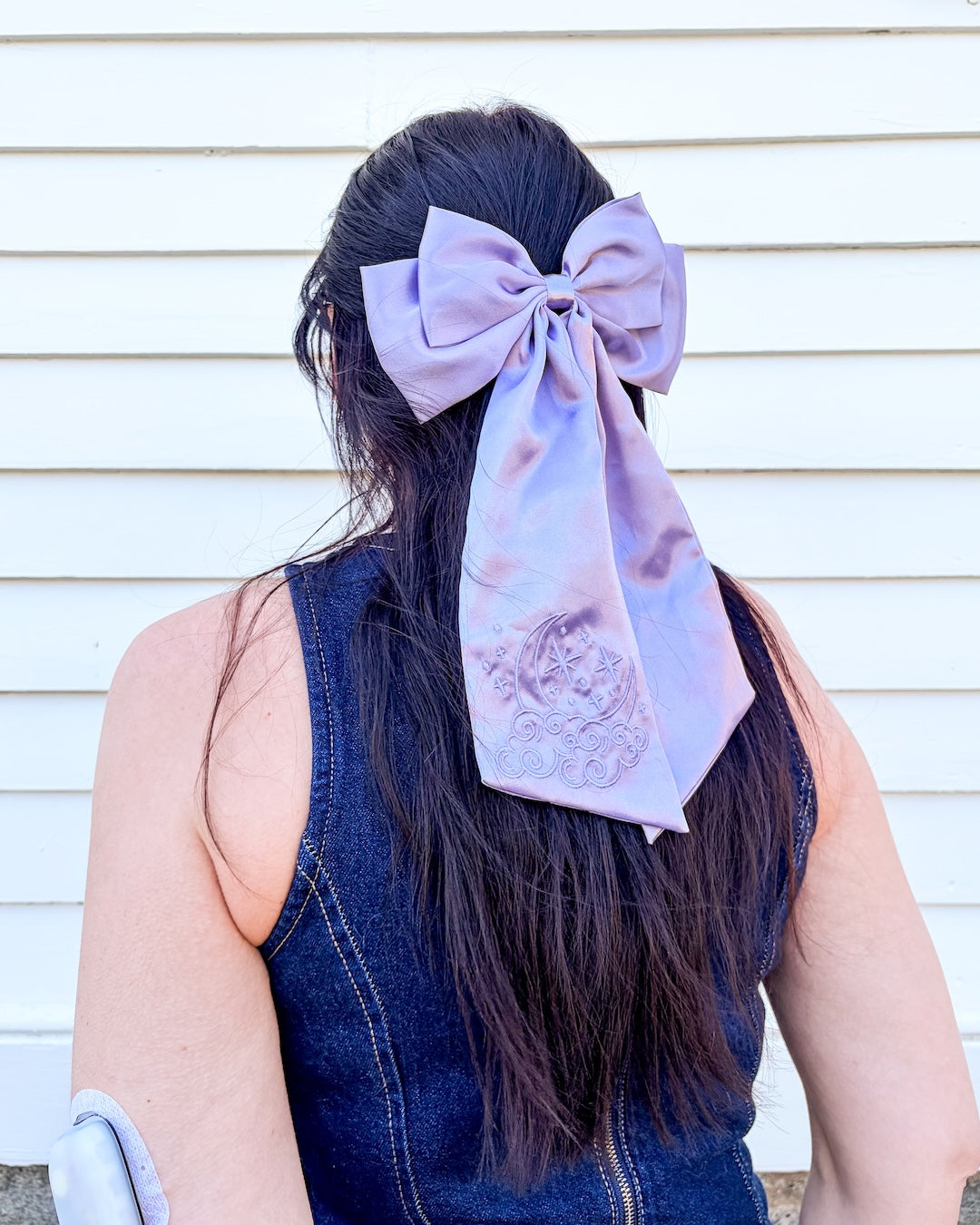 Moon &amp; Stars Satin Hair Bow Clip