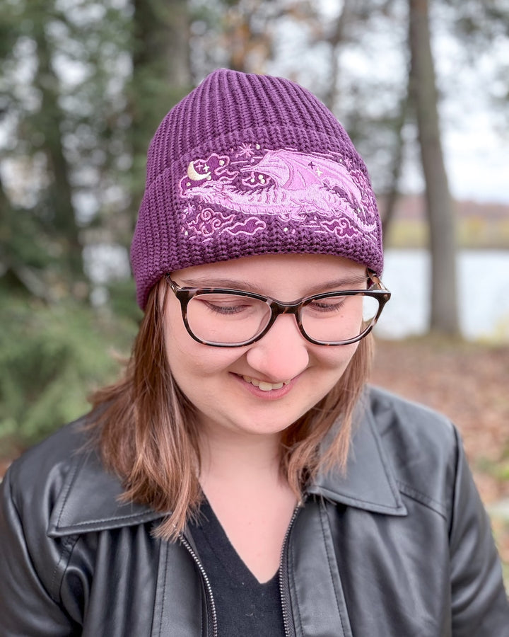 Dragon Rib Knit Beanie - Purple