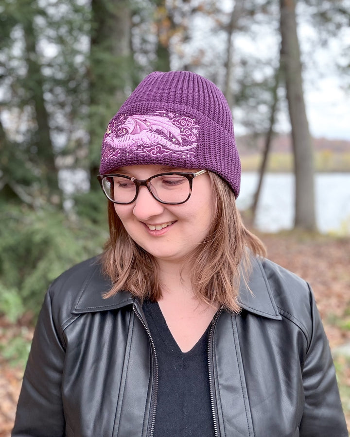 Dragon Rib Knit Beanie - Purple