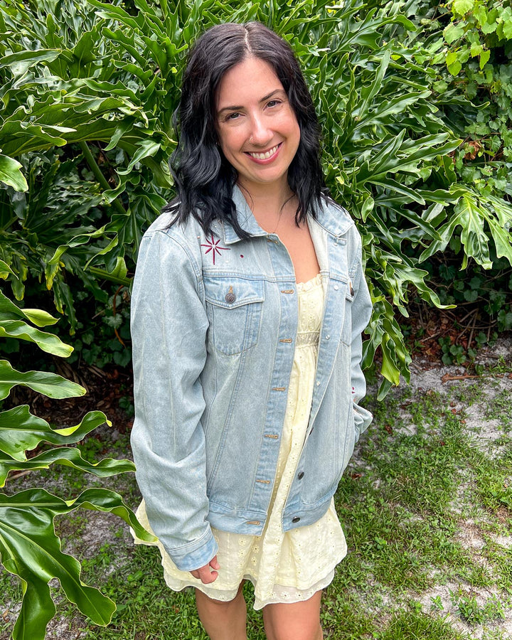 ROMANTASY CON PICK UP Sun Dragon Embroidered Jean Jacket