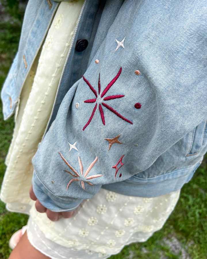 ROMANTASY CON PICK UP Sun Dragon Embroidered Jean Jacket