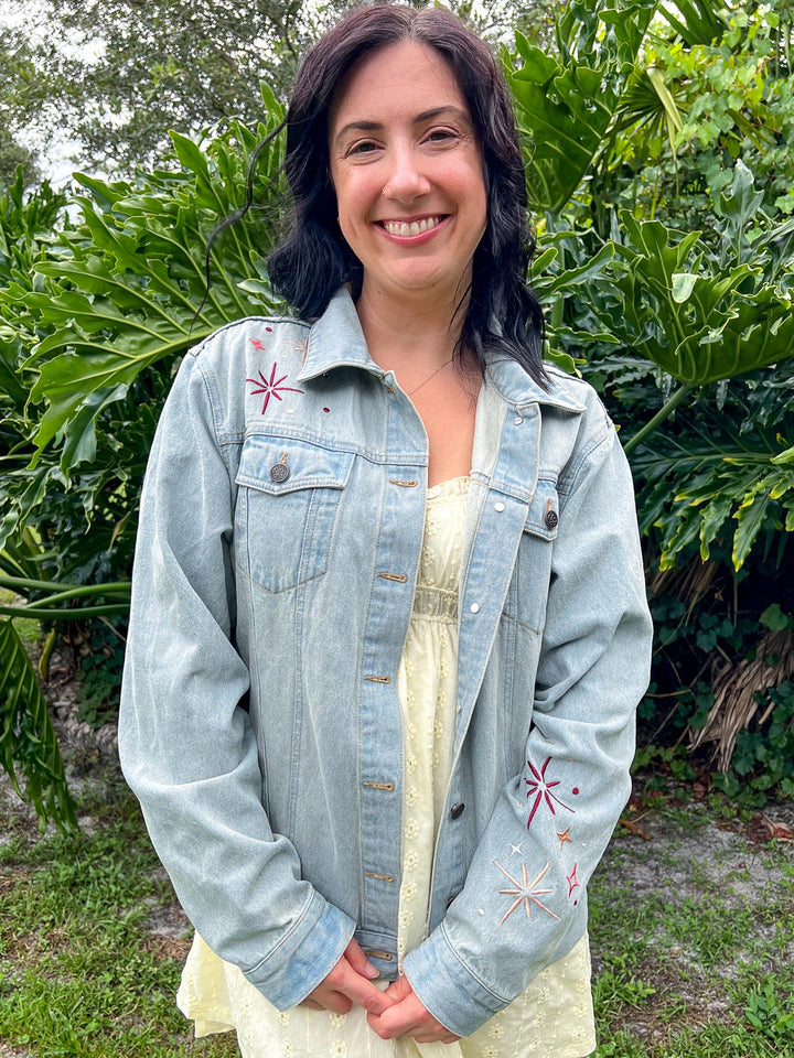 ROMANTASY CON PICK UP Sun Dragon Embroidered Jean Jacket