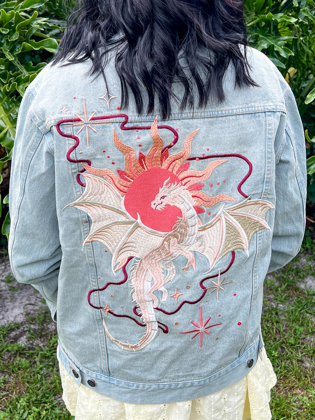 ROMANTASY CON PICK UP Sun Dragon Embroidered Jean Jacket