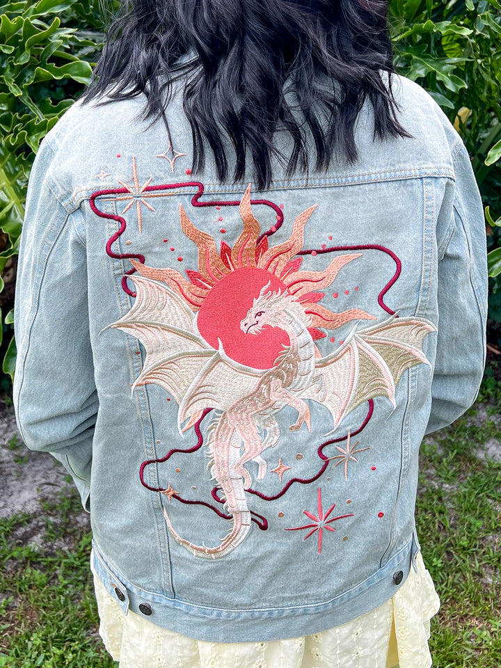 ROMANTASY CON PICK UP Sun Dragon Embroidered Jean Jacket
