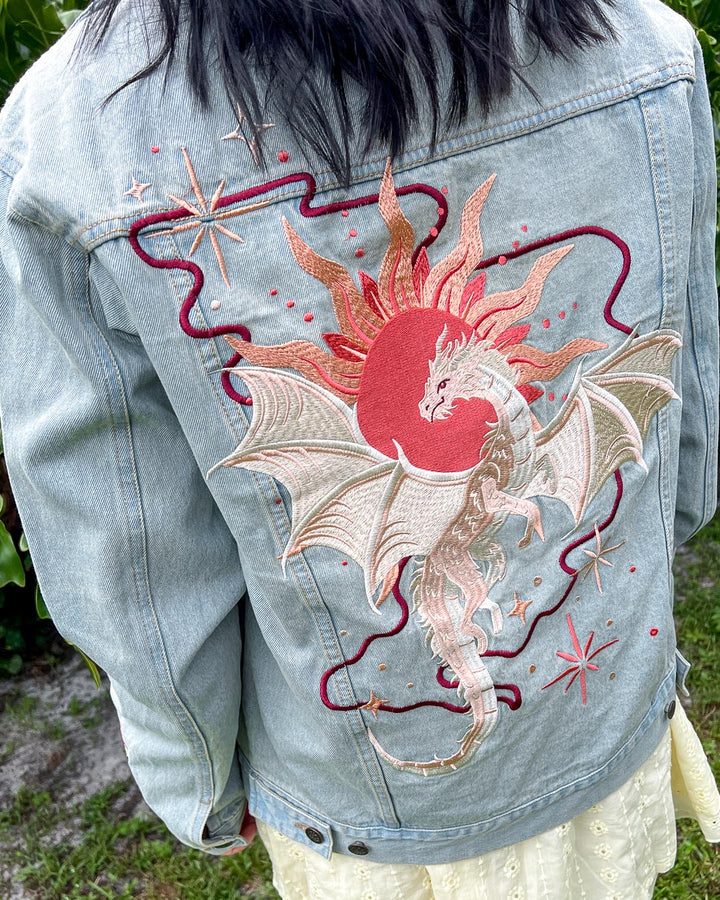 ROMANTASY CON PICK UP Sun Dragon Embroidered Jean Jacket