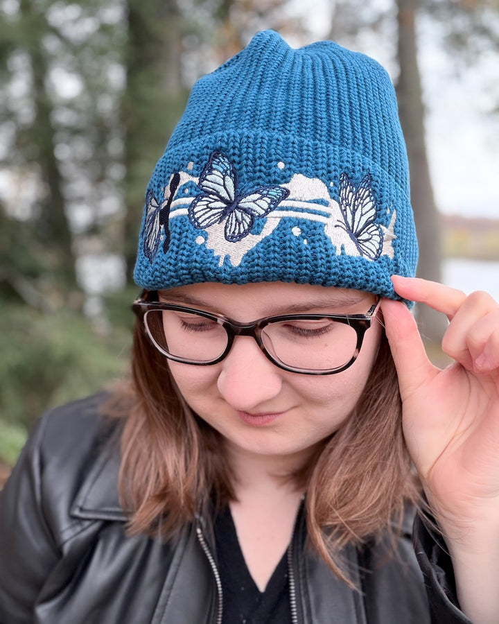 Butterflies &amp; Sword Rib Knit Beanie