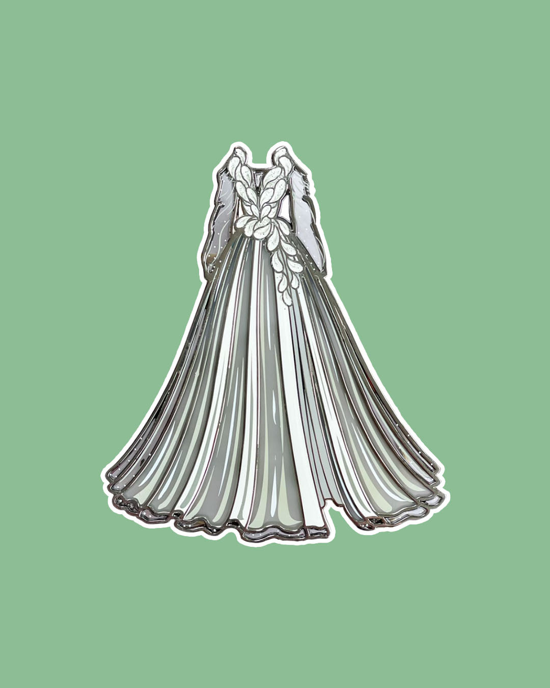 Serpent & Dove enamel pin for Shelby Mahurin fans featuring Lou's Troupe de Fortune white gown.