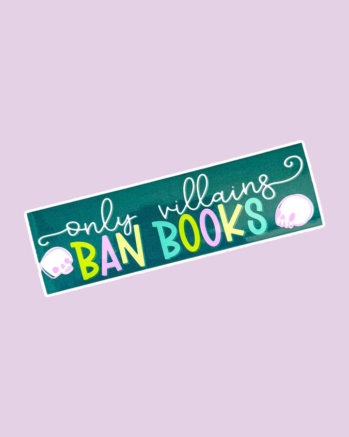 Bookish bumper sticker with cute fonts and illustrated skulls featuring the phrase &