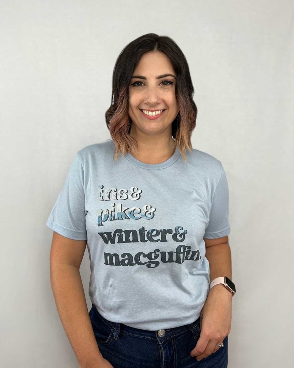 Rachel Griffin shirt for Wild is the Witch fans featuring a list of names of the most iconic characters in the book including Iris, Pike, Winter, and MacGuffin.