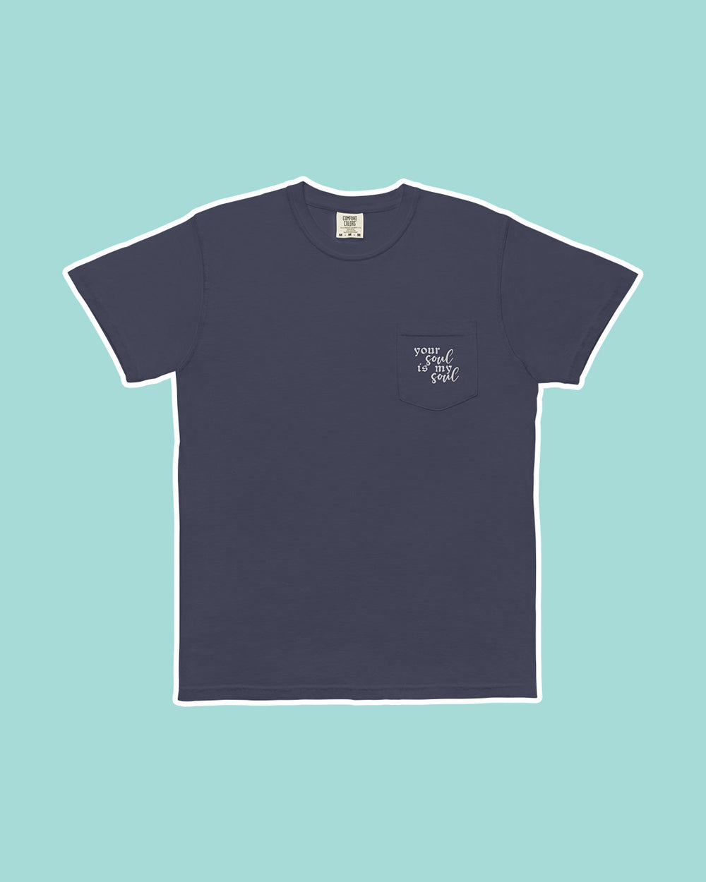 Front of the Serpent and the Wings of Night shirt with the quote 'your soul is my soul' on the pocket on the top left chest.
