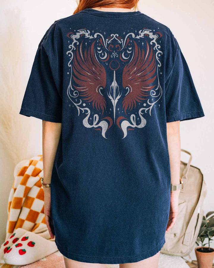 Carissa Broadbent shirt featuring a red and white wing design on the back for fans of The Serpent &amp; the Wings of Night