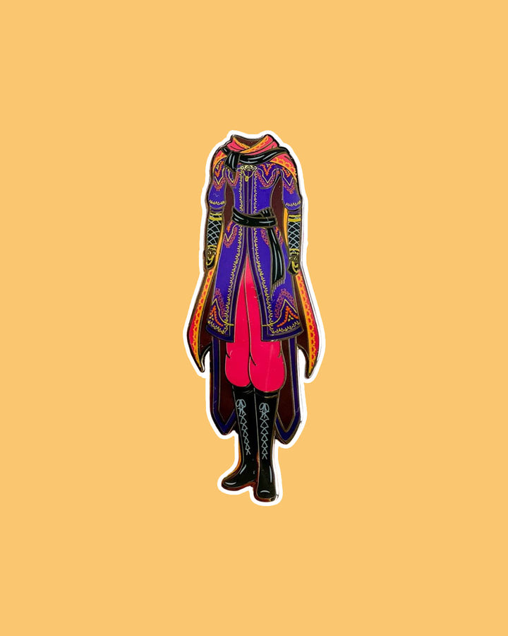 We Hunt the Flame enamel pin featuring a design for Zafira&