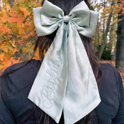 Bookish Satin Hair Bow Clip – Pale Eucalyptus