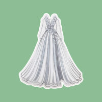 Sticker of a white long sleeve dress on green background